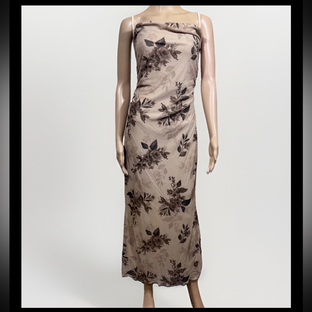 Romwe Womens Y2K Floral Mesh Maxi Slip Dress Sz XL Brown Fairy Grunge New